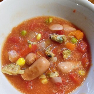 アサリとお豆のトマトスープ！